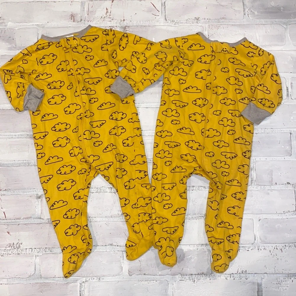 Baby 6/9m yellow clouds matching twin set footies